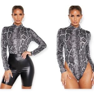 Prettylittlething Snake Print Sequin Bodysuit Size 4